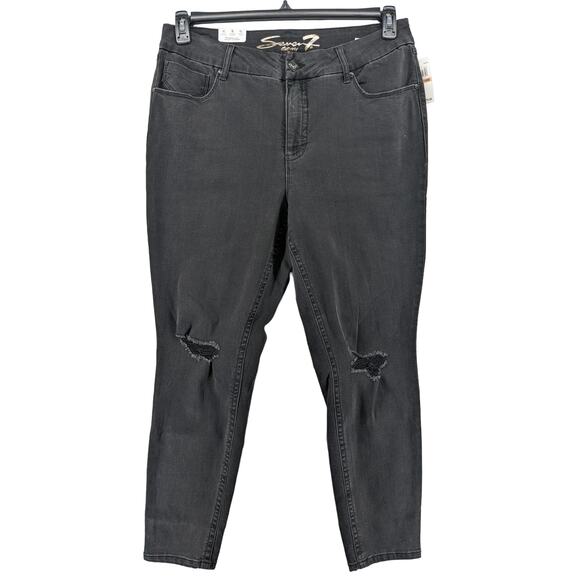 Seven7 Skinny Jeans 14W‎ Black Distressed Tummyless High Rise Contoured Fit Slim - Picture 1 of 14